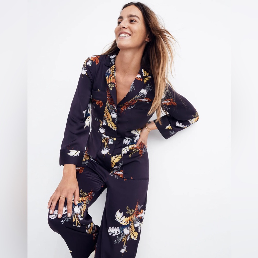 Madewell Satin Pajama Jumpsuit in Blooming Oasis